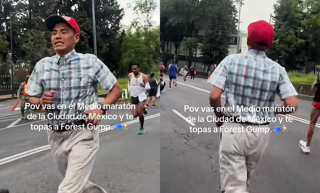 Con pantalón de vestir, camisa a cuadros, una gorra roja y los icónicos tenis que el personaje porta en el filme que fue estrenado en 1994, este hombre causó furor. Foto: TikTok