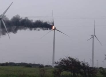 Se incendia aerogenerador de parque eólico en el Istmo de Tehuantepec, Oaxaca