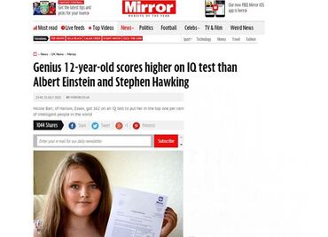 Niña supera coeficiente intelectual de Hawking y Einstein