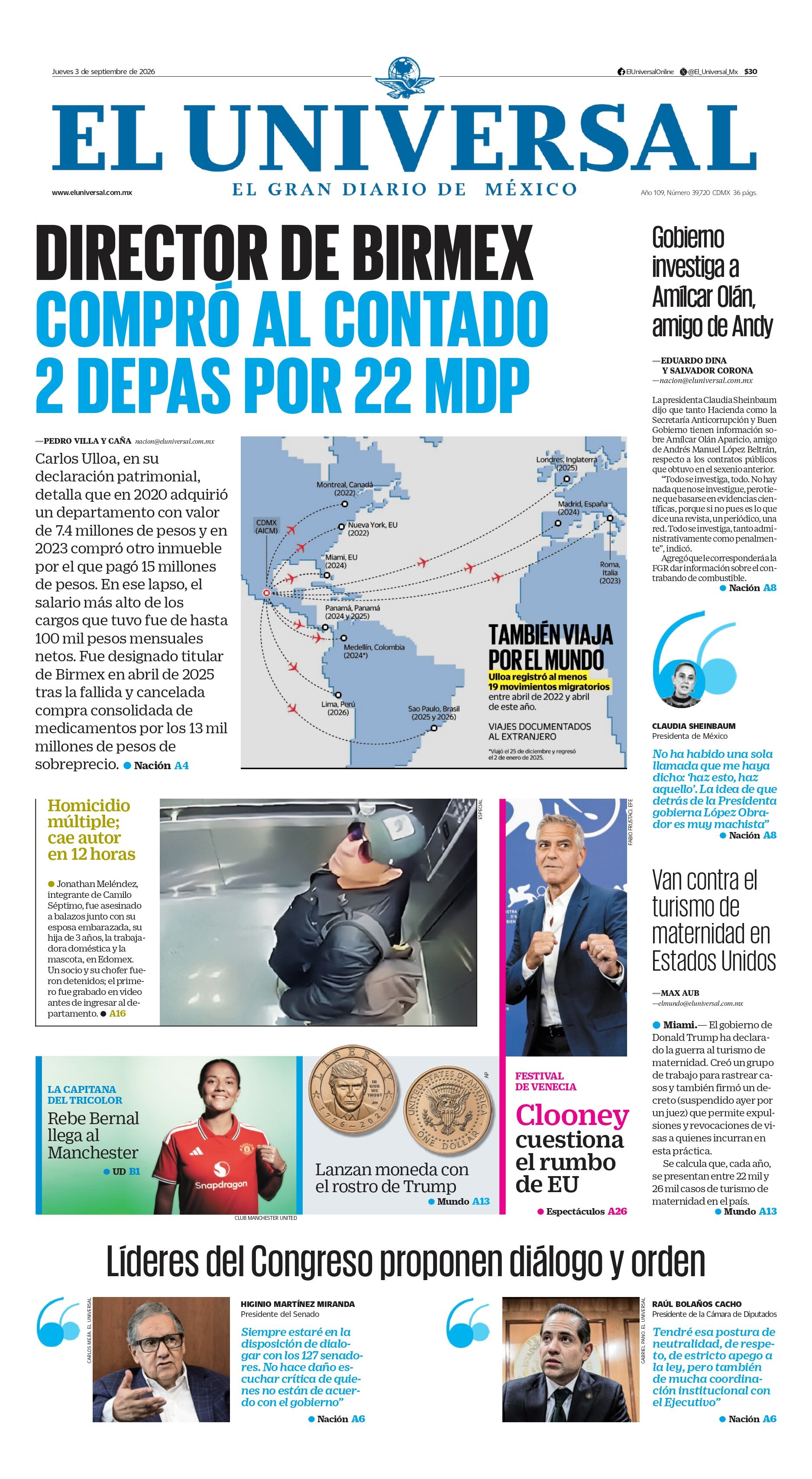 Portada impresa del 3 de septiembre de 2026