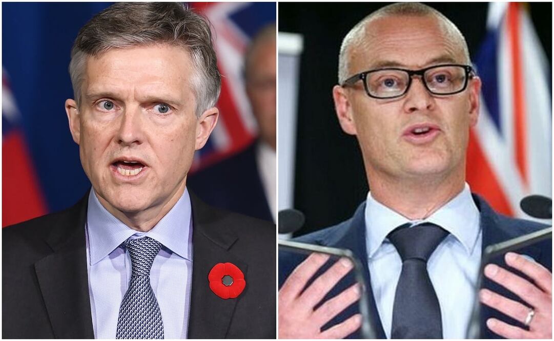 El exministro de Finanzas de Ontario, Rod Phillips (izquierda) y el exministro de Salud de Nueva Zelanda, David Clark (derecha). Foto: Agencias