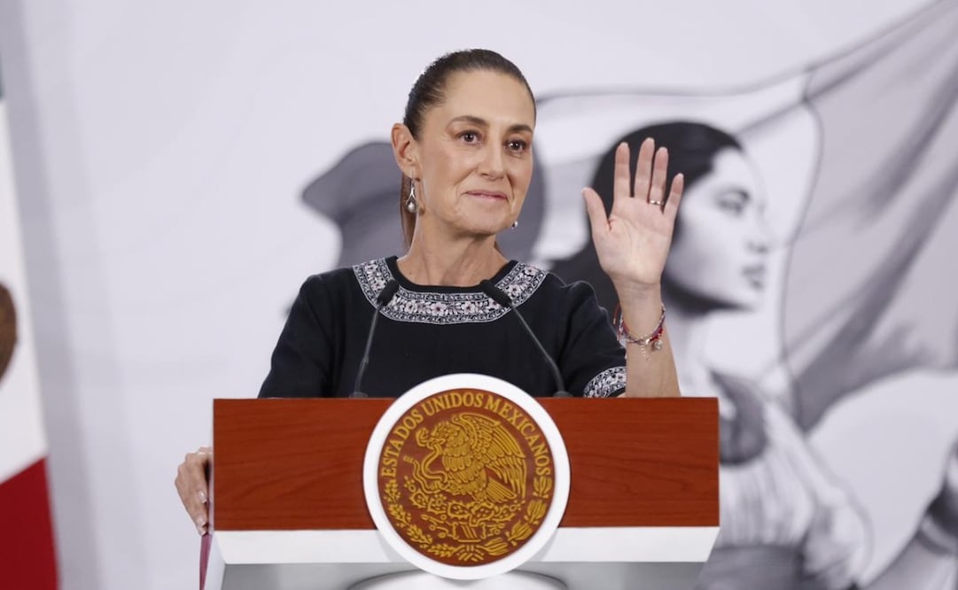 La presidenta Claudia Sheinbaum durante la “Mañanera del Pueblo” en Palacio Nacional este 7 de mayo de 2026. Foto: Diego Simón Sánchez/ EL UNIVERSAL