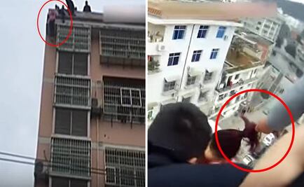 Video. Hombre salva en pleno salto a esposa que intentaba suicidarse