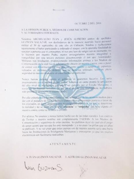 Con carta, hijos de "El Chapo" piden investigación científica de emboscada