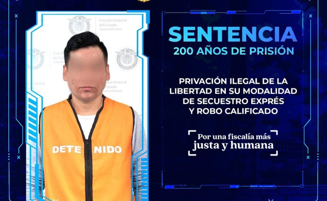 Sujeto es sentenciado a 200 años en Aguascalientes por robo y secuestro exprés; caso ocurrió en 2022.
Foto: Especial.