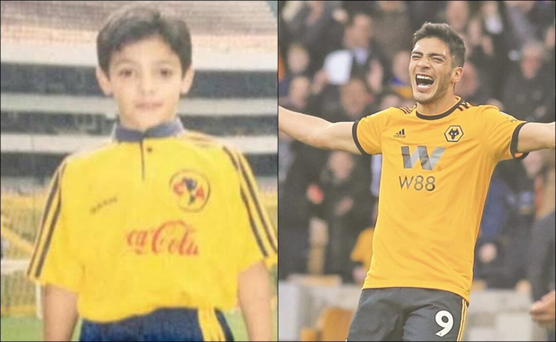 Raúl Jiménez, de niño y ahora como futbolista profesional. Foto: Especial