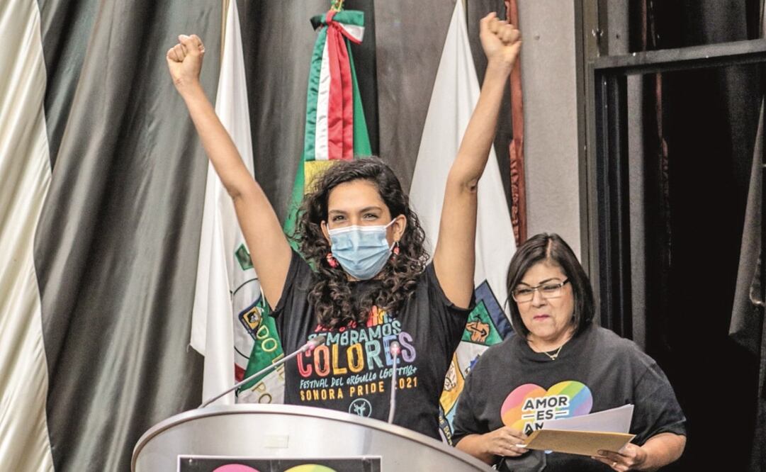 Integrantes de la diversidad sexual festejan las reformas legales en la Cámara de Diputados de Sonora. Foto: Especial