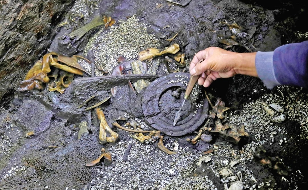 The jaguar offering, found in a large rectangular stone box in what would have been the center of the circular platform, has stirred particular excitement - Photo: Henry Romero/Reuters