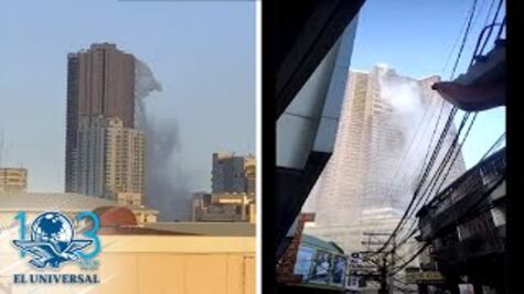 Momento en que se quiebra la piscina de un edificio tras sismo en Filipinas