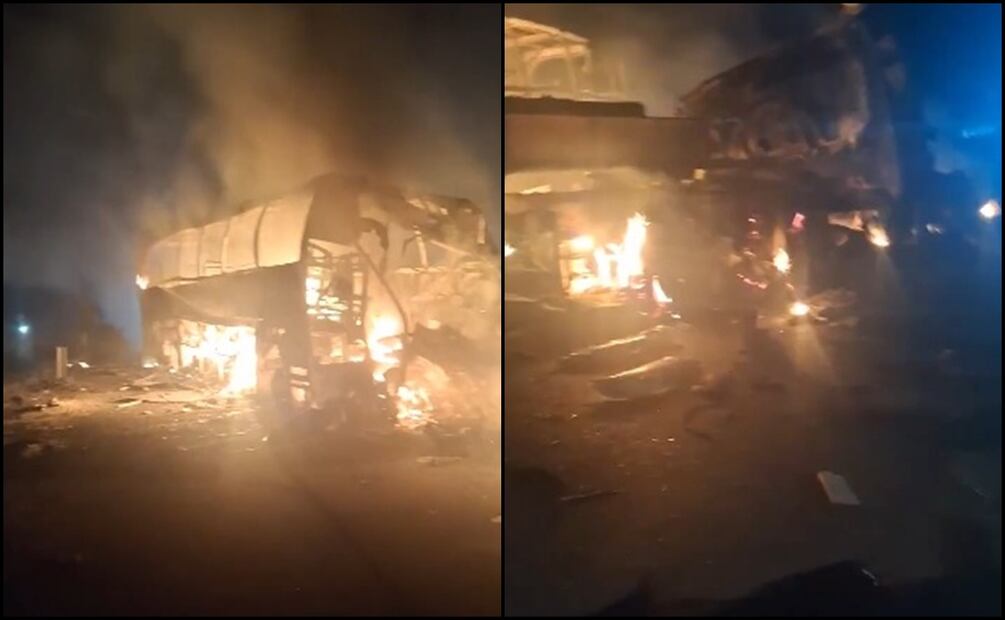 Autobús de pasajeros se impacta contra tráiler en carretera de Tabasco. Foto: Especial