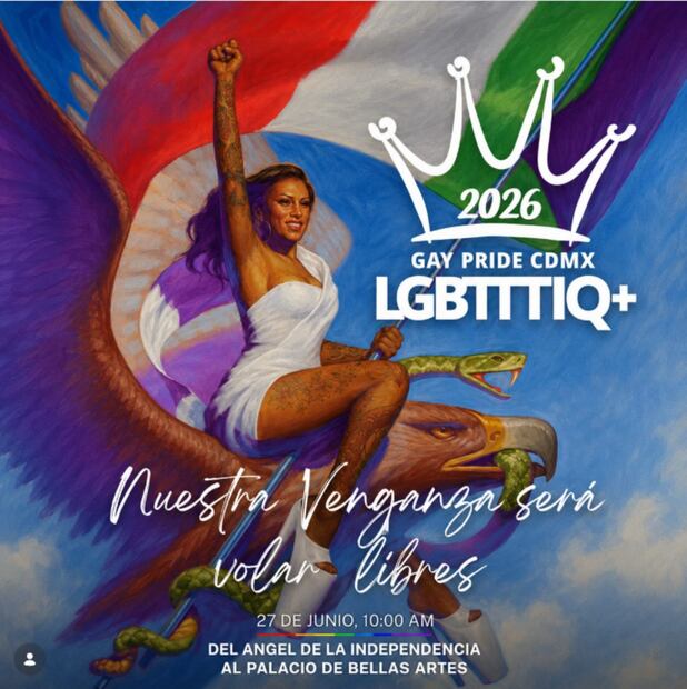 El Comité Gay Pride CDMX presentó el cartel oficial "La Matria", del artista Fabián Cháirez en homenaje a la activista trans Kenia Cuevas. Foto: tomada de Instagram gay.pridecdmx