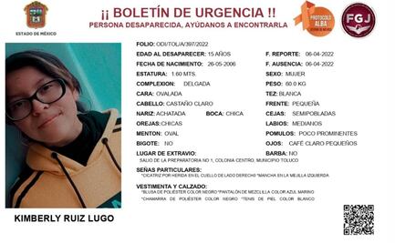 ¿La has visto? Kimberly Ruiz desapareció tras dejar a su hermana en la secundaria en Toluca