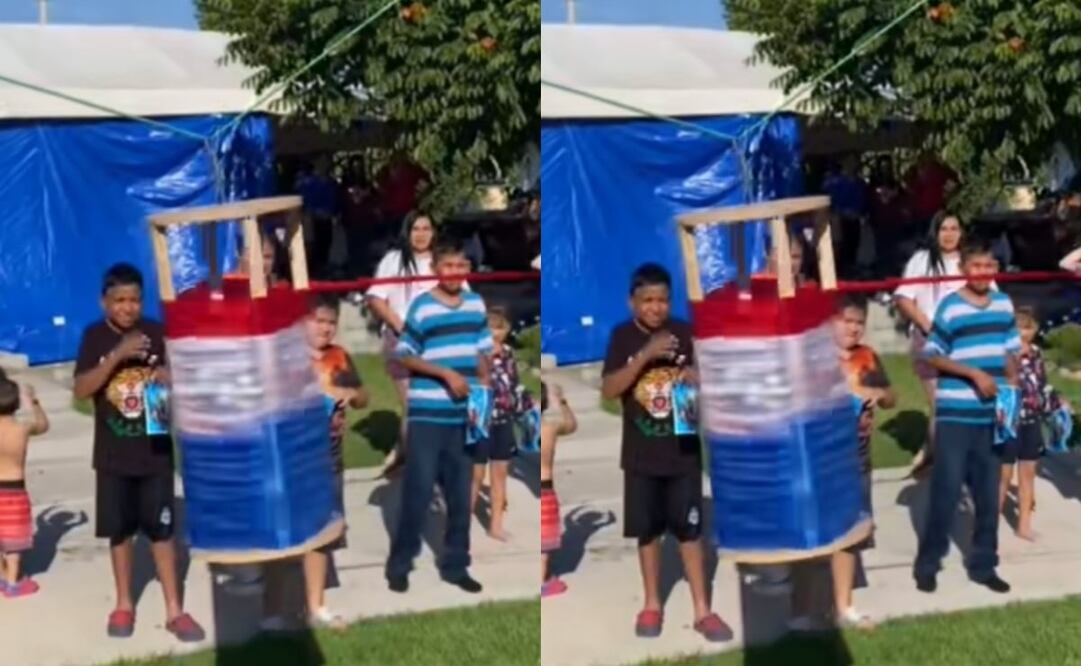 ¿Dónde quedó la diversión y los palos? La nueva forma de romper la piñata creó controversia entre los internautas. Foto: TikTok @LuisM.Alfaro