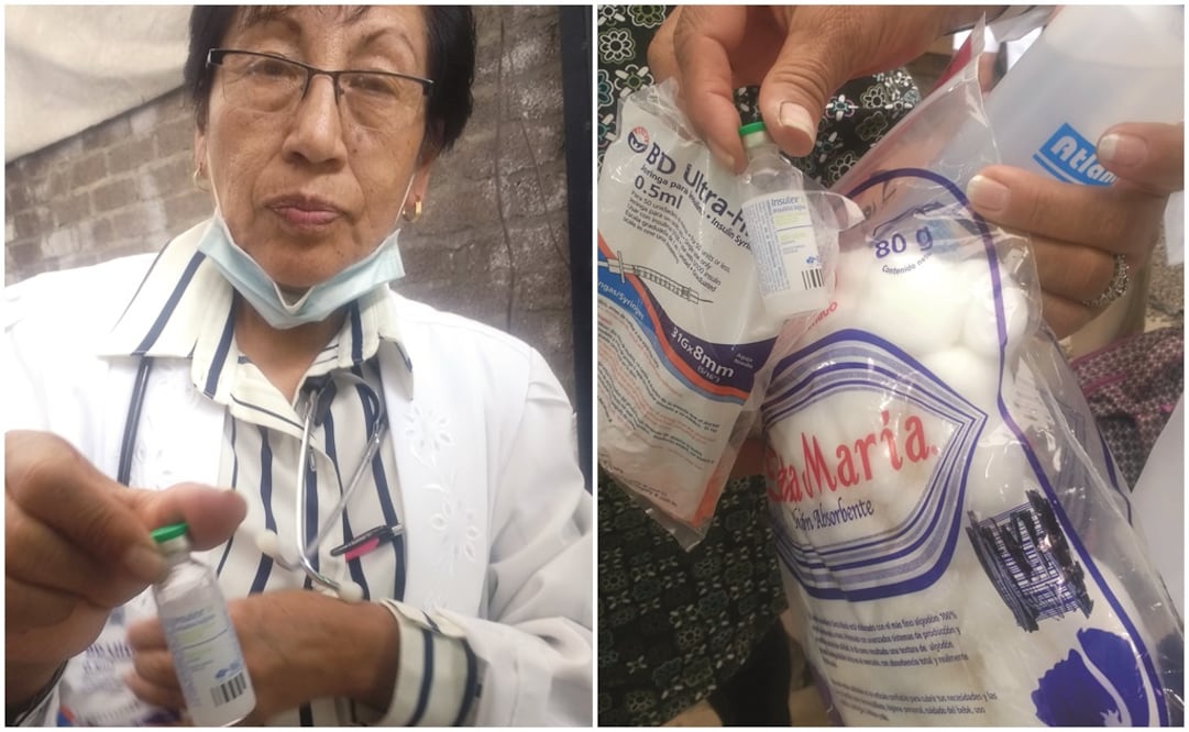 La enfermera Rosa Galicia Gutiérrez está al frente del módulo de atención, y proporcionó a la paciente insulina, algodón y una botella de alcohol. (PERLA MIRANDA. EL UNIVERSAL)