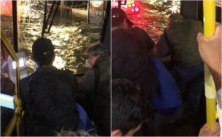 "Saquen la lancha": fuertes lluvias en CDMX provocan caos en Metrobús; video muestra inundación en unidad