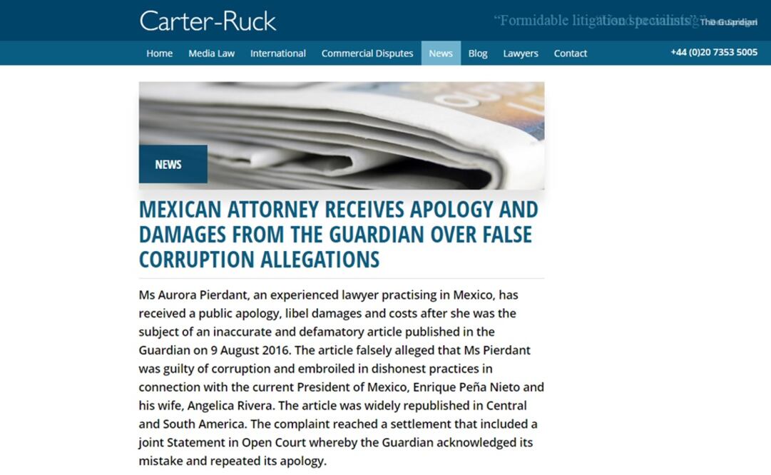 Indemniza The Guardian a abogada Aurora Pierdant por difamación