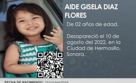 Activan Alerta Amber Sonora para localizar a Aidé Gisela Díaz Flores de 2 años 