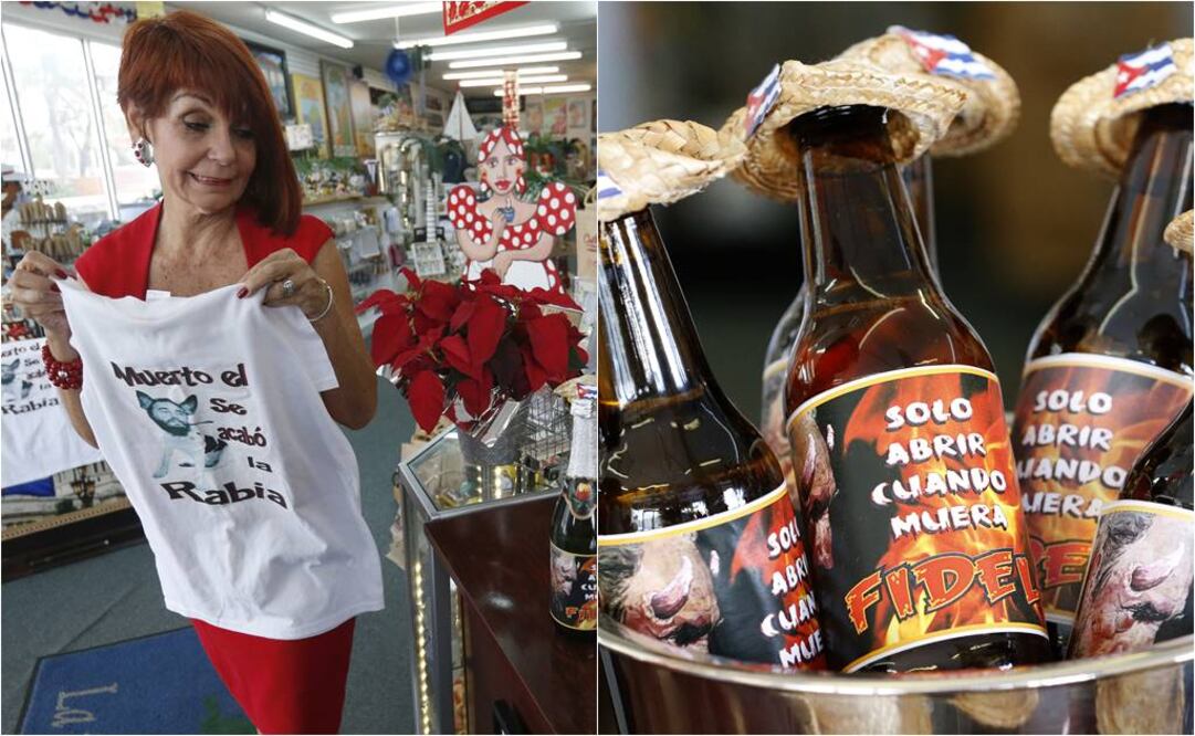 María Vázquez tenía listo para la venta un paquete especial de artículos para celebrar la muerte del líder cubano Fidel Castro (Foto: AP)