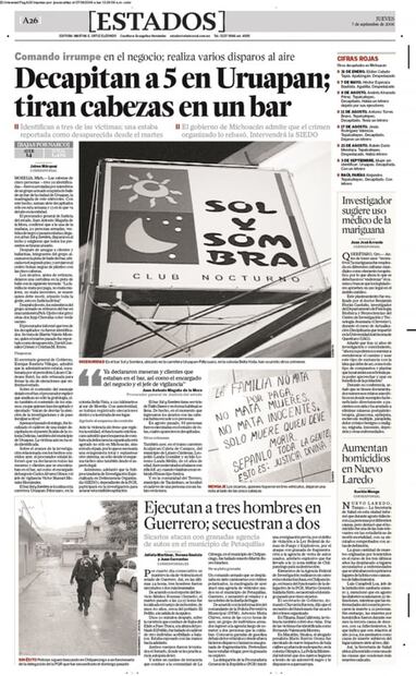 Cabezas humanas en un bar: el día que llegó el terror a Michoacán