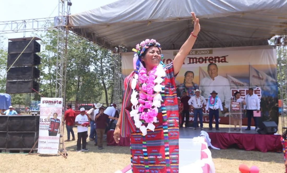 Campaña de la candidata de Morena a la alcaldía de Uxpanapa, Elsa Cobos en Veracruz (05/05/2025). Foto: Especial
