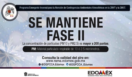 Se mantiene Fase II de contingencia ambiental en el Valle de Toluca