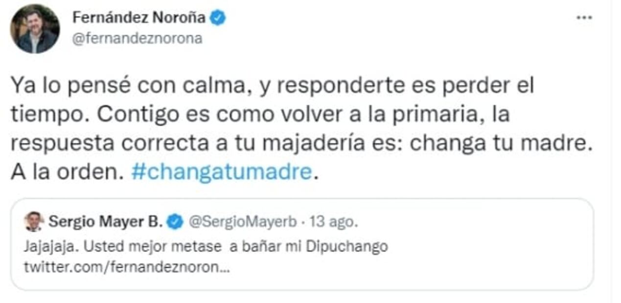 “Métase a bañar vs changa tu mad…”: Fernández Noroña y Mayer pelean en redes, ahora por la reforma electoral 