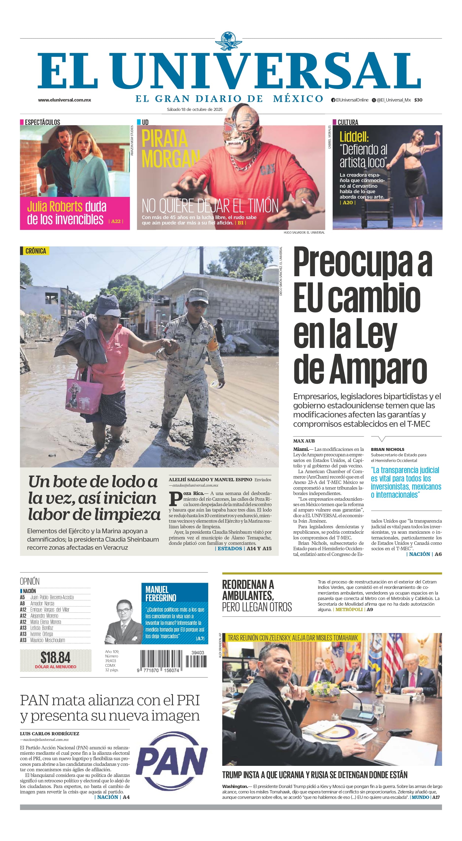 Portada impresa del 18 de octubre de 2025