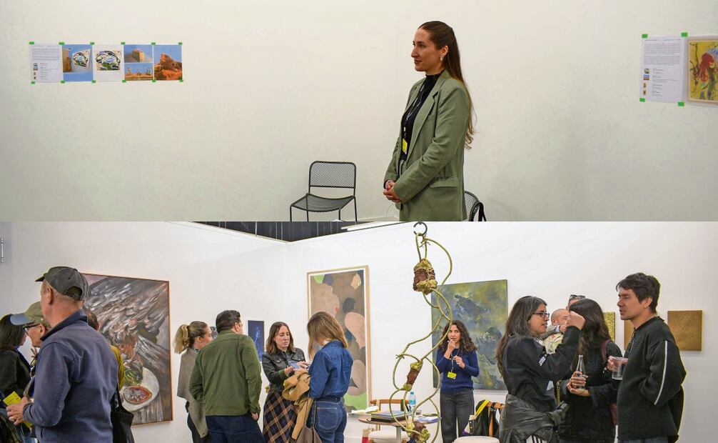 Arriba, la Galerie Hugues Charbonneau, en Material, está vacía, sus obras
están atoradas en aduanas. Abajo, el público aprecia otras piezas. Fotos: Santiago Cadena / EL UNIVERSAL