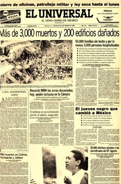 Los sismos contados en las portadas de EL UNIVERSAL 