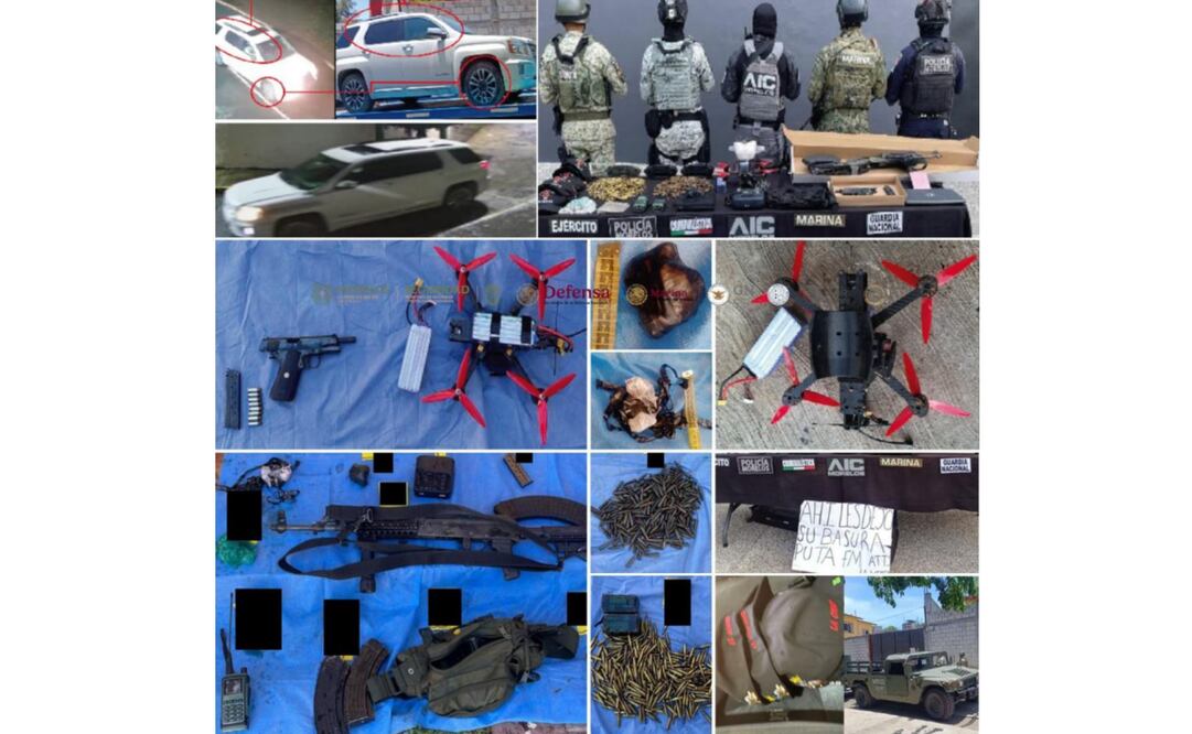 Aseguran armas y drones de carga en cateo de casa en Morelos.
Foto: Especial.