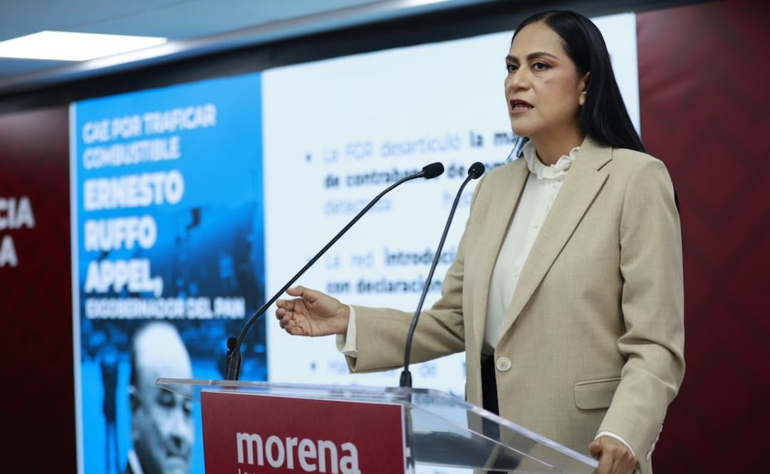 La presidenta nacional de Morena, Ariadna Montiel Reyes, en conferencia de prensa del 21 de julio de 2026. Foto: Diego Simón Sánchez/ EL UNIVERSAL