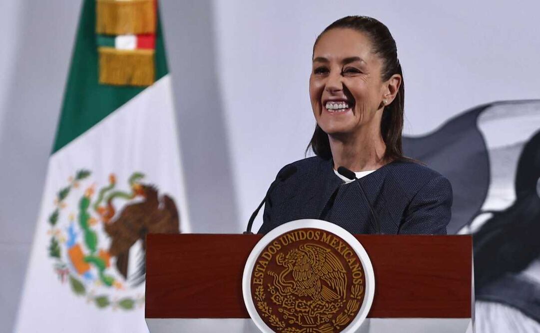 Claudia Sheinbaum, presidenta de México, durante la mañanera del 14 de abril del 2025 en Palacio Nacional. Foto: Berenice Fregoso / EL UNIVERSAL