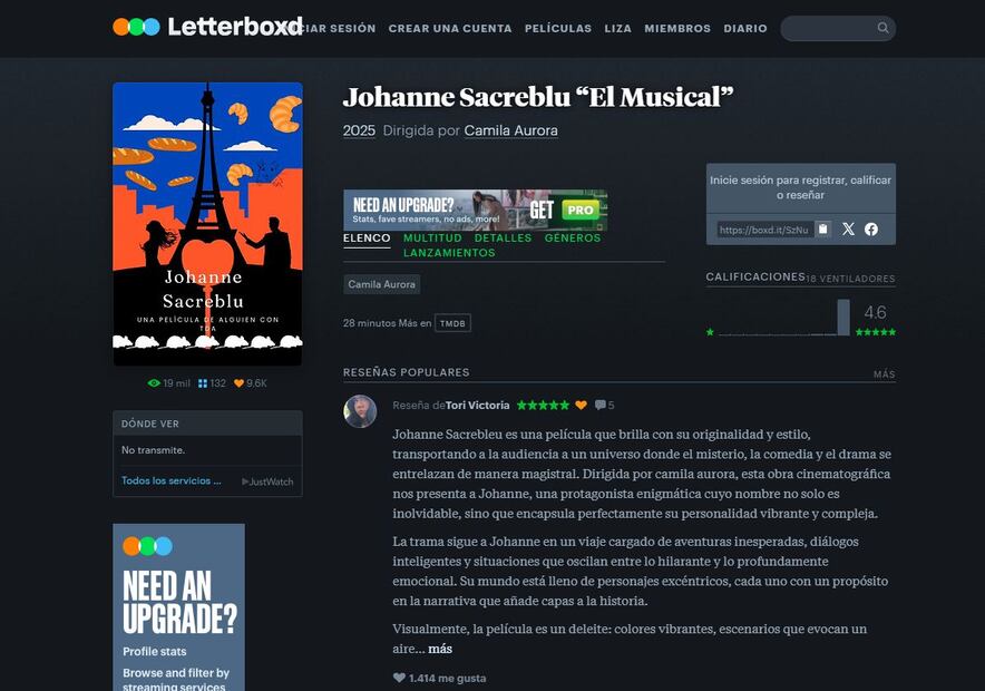 Johanne Sacreblu, la parodia que supera a "Emilia Pérez" en Letterboxd; ¿cómo puedes evaluarla?
Foto: Captura de pantalla