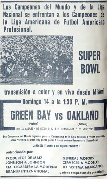 La patada inicial de los Super Bowl fue en 1967