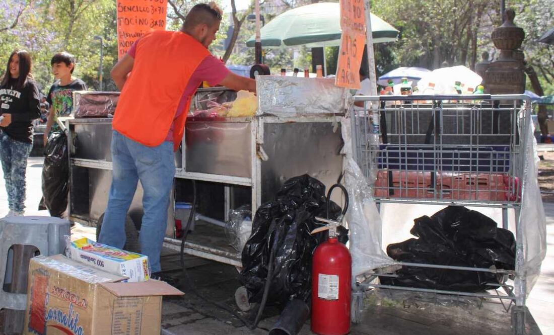 Personal de secretaría de Gobierno realiza operativo para verificar que los comerciantes cumplan las normas de seguridad (extintor y tapete!) Alameda Central. Foto: Darío Luna / El Universal