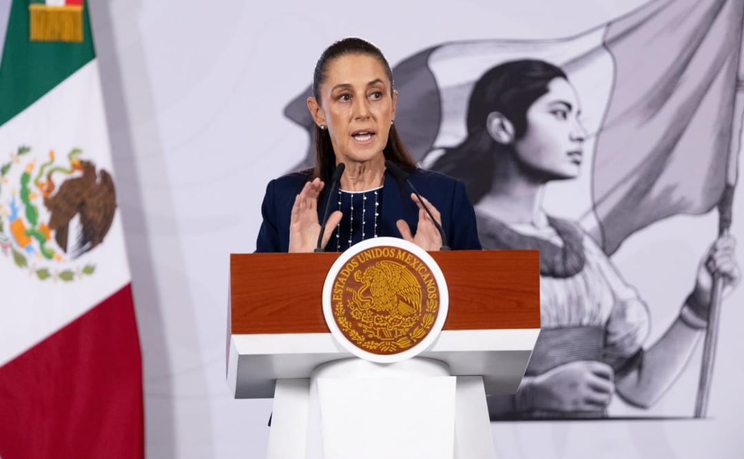 Presidenta Claudia Sheinbaum durante su conferencia de prensa este 23 de julio del 2026 desde Palacio Nacional. Foto: Hugo Salvador / EL UNIVERSAL