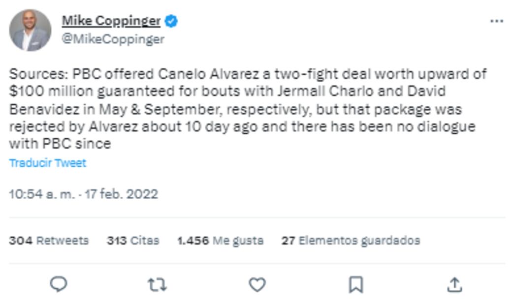 Tuit de Mike Coppinger - Foto: Especial