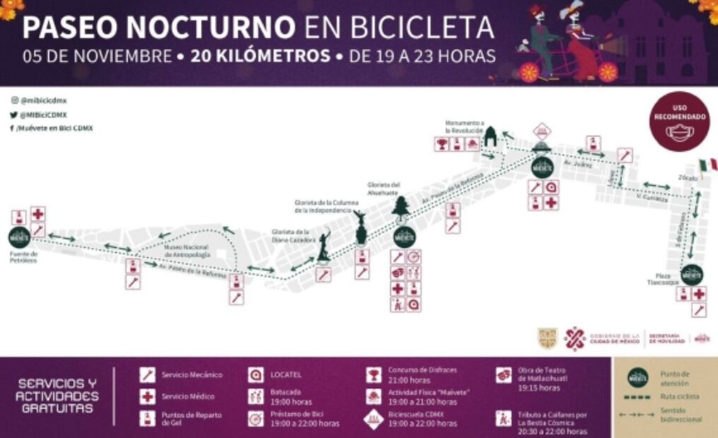 Horario, ruta y todo lo que debes saber sobre el Paseo Nocturno en Bici por el Día de Muertos
