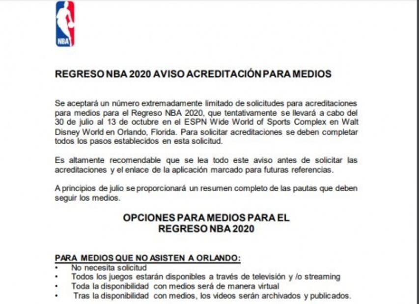 Cubrir el regreso de la NBA costará un millón de pesos a los medios