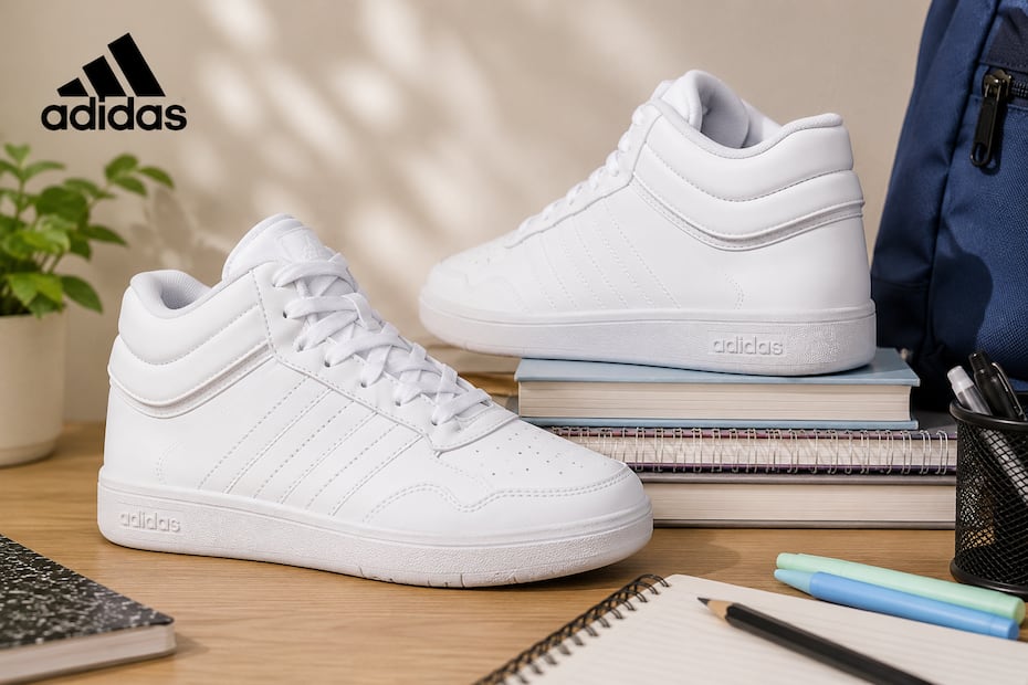 En Adidas hay opciones para el regreso a clases, incluidos diseños blancos y negros. Foto: Generada con IA
