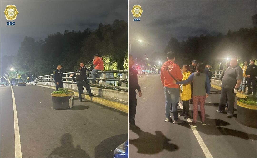 Policías salvan a joven que intentaba saltar de un puente cerca del Estadio Azteca en Coyoacán. Foto: Especial
