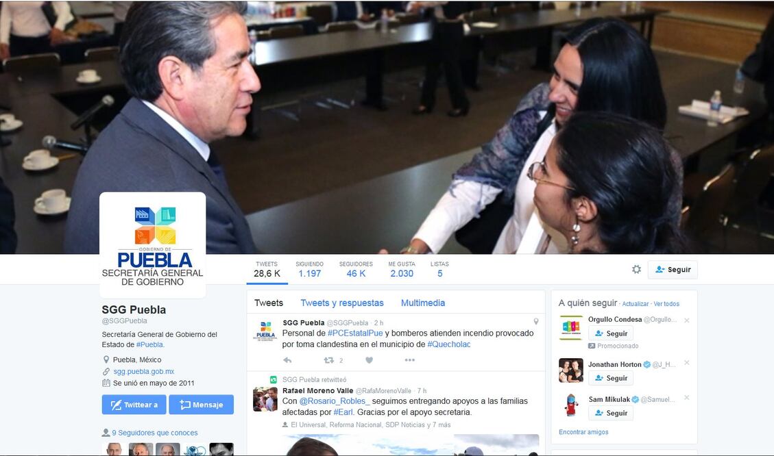 Imagen tomada del Twitter de la Secretaría General de Gobierno del Estado de Puebla