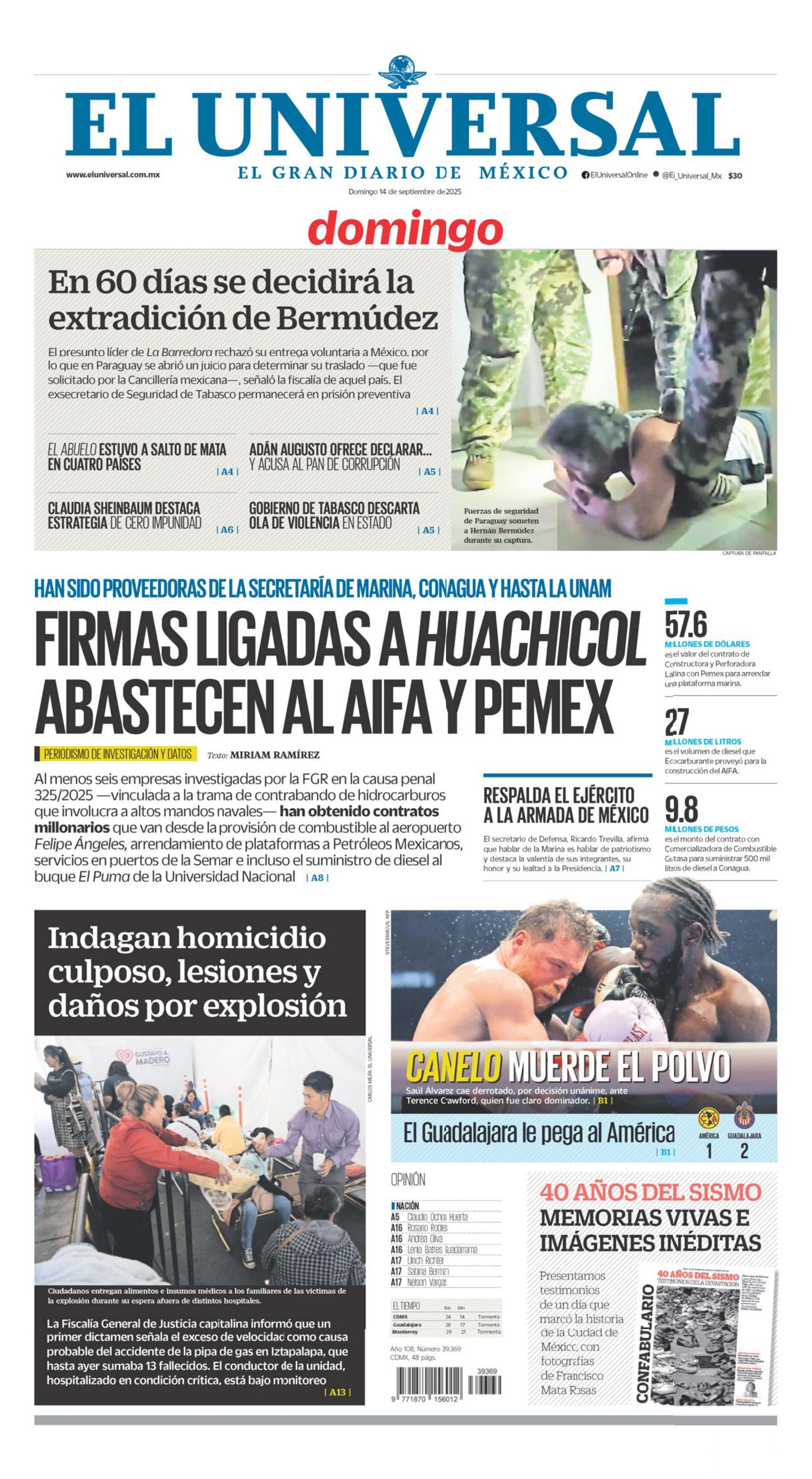 Portada impresa del 14 de septiembre de 2025