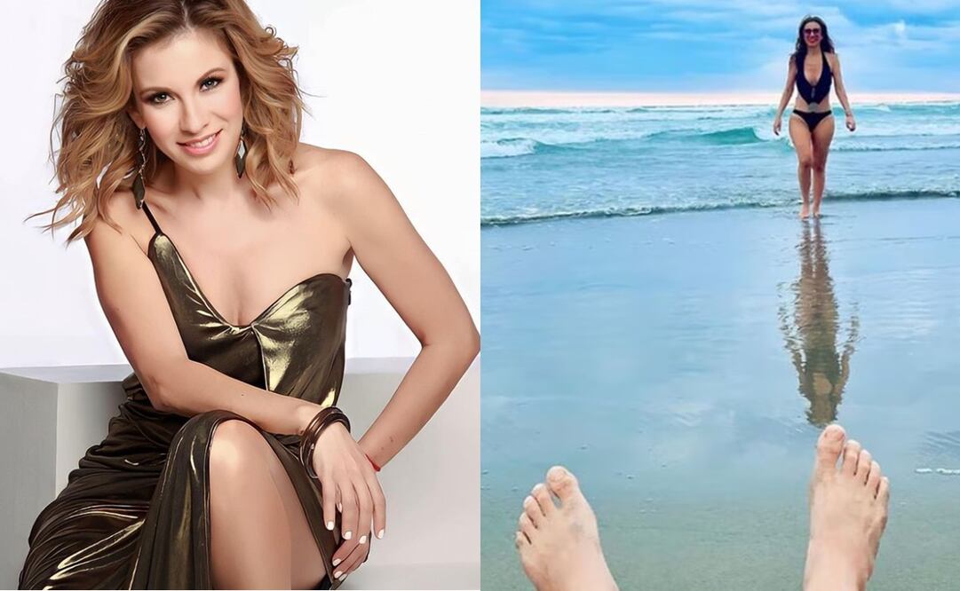 En la imagen se observa a la conductora Ingrid Coronado en la playa y los pies de su amado. Foto: Instagram oficial.