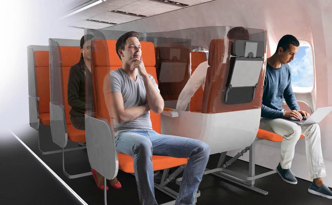 Así luce el diseño Janus, de la empresa Aviointeriors para la clase económica después de la pandemia de coronavirus. Foto: Cortesía