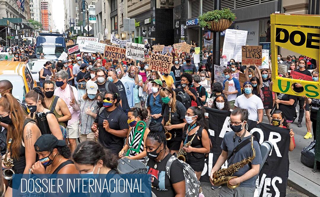Protesta contra la reapertura de las escuelas en medio de la pandemia del coronavirus, en Nueva York, Estados Unidos, el pasado 3 de agosto. Foto: JUSTIN LANE. EFE