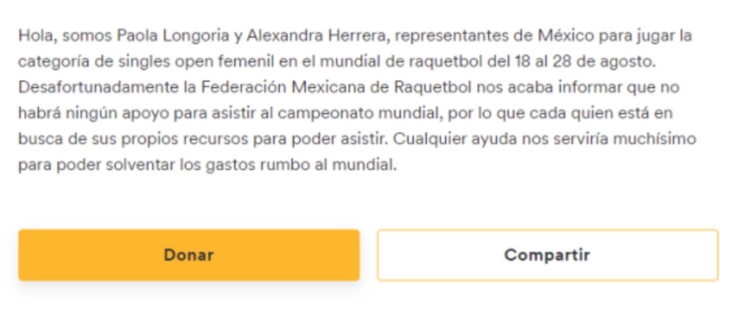 Paola Longoria pide apoyo económico para acudir el Mundial de raquetbol