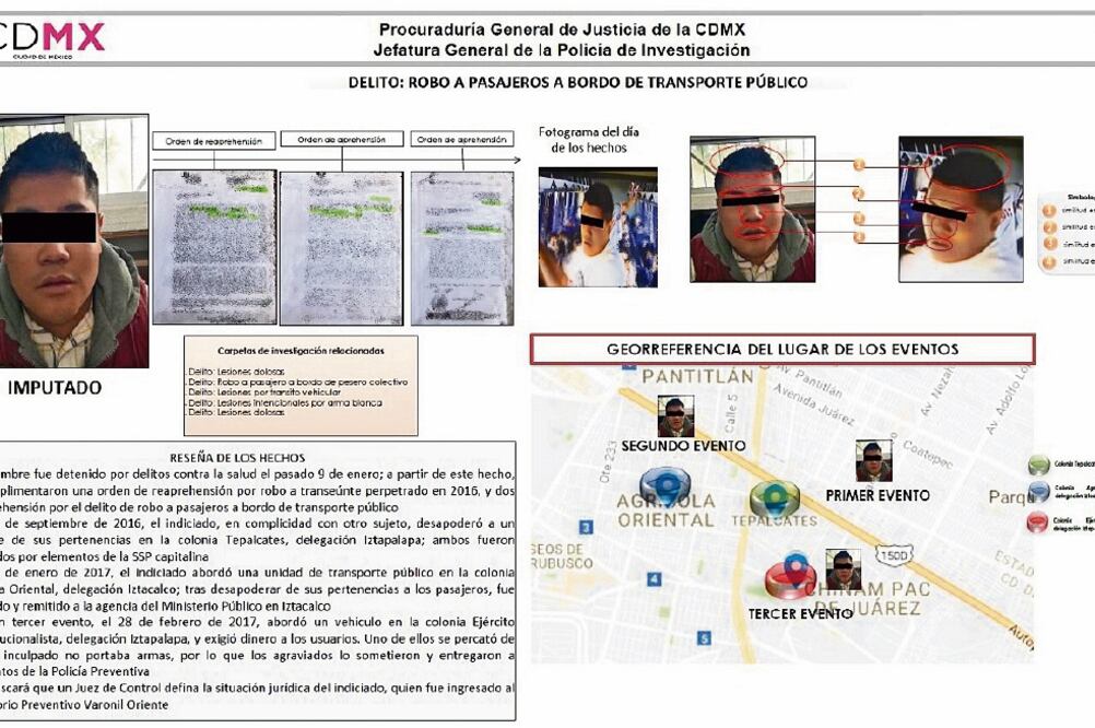 Según consta el expediente elaborado por la autoridades, el sujeto cometió lo s crímenes en calles de las delegaciones Iztapalapa e Iztacalco. (CORTESÍA PGJ CDMX)