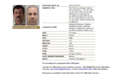 U.S. offers US$5 million reward for "El Chapo"