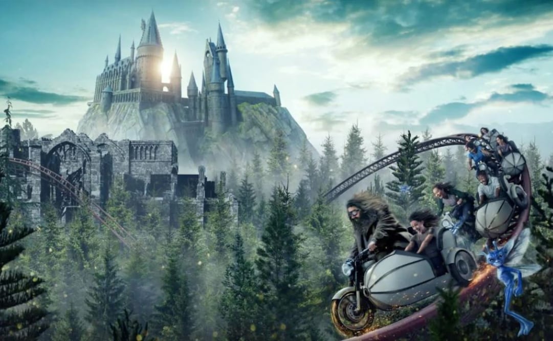 Cada carrito está inspirado en la moto voladora de Hagrid, y puedes subirte en el asiento del conductor o la cabina. (Foto: Cortesía Universal Orlando)